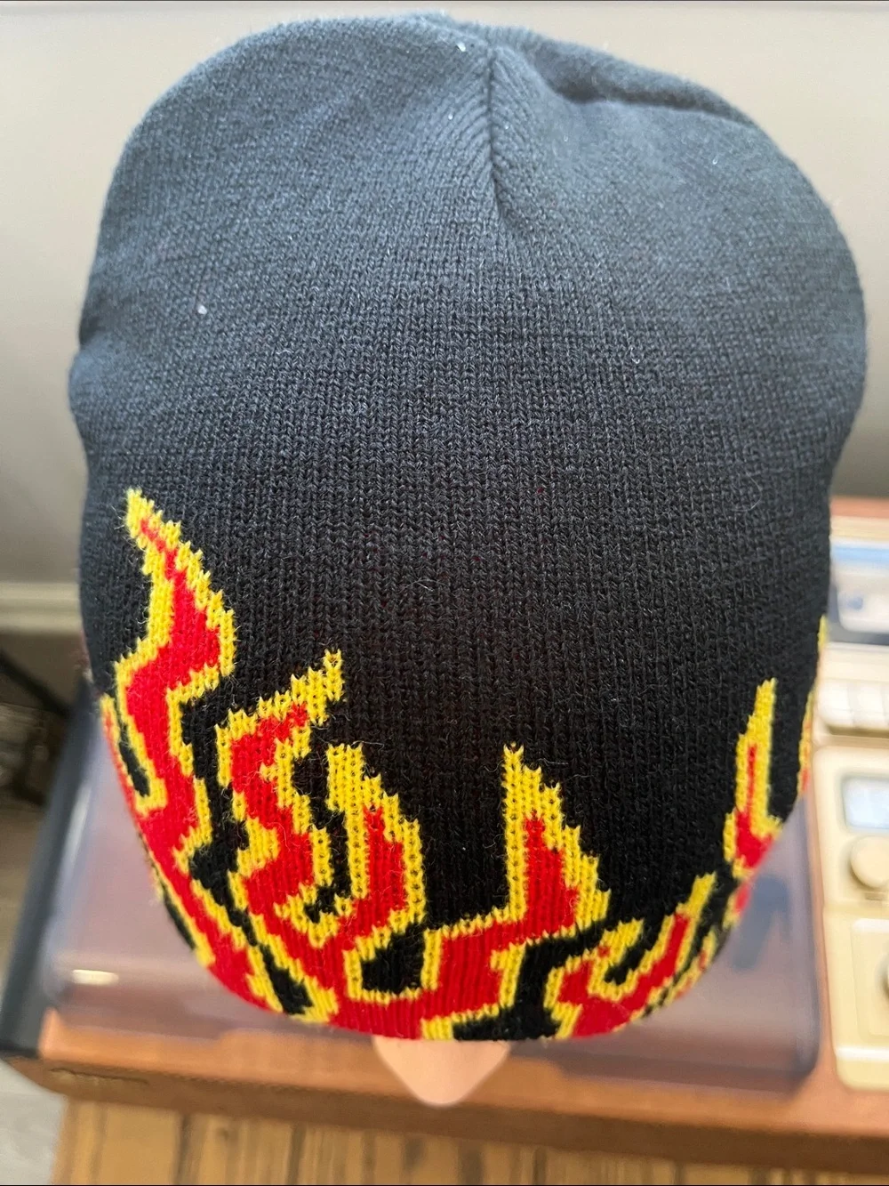 Flame Pattern Beanie - Black, Red, and Yellow